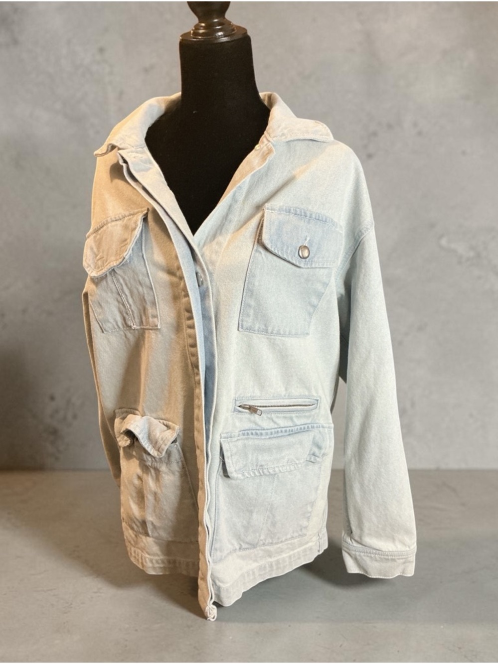 Light Blue Denim Utility Jacket - Women